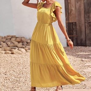 Yellow/gold maxi dress, size large, PrettyGarden brand (Amazon)